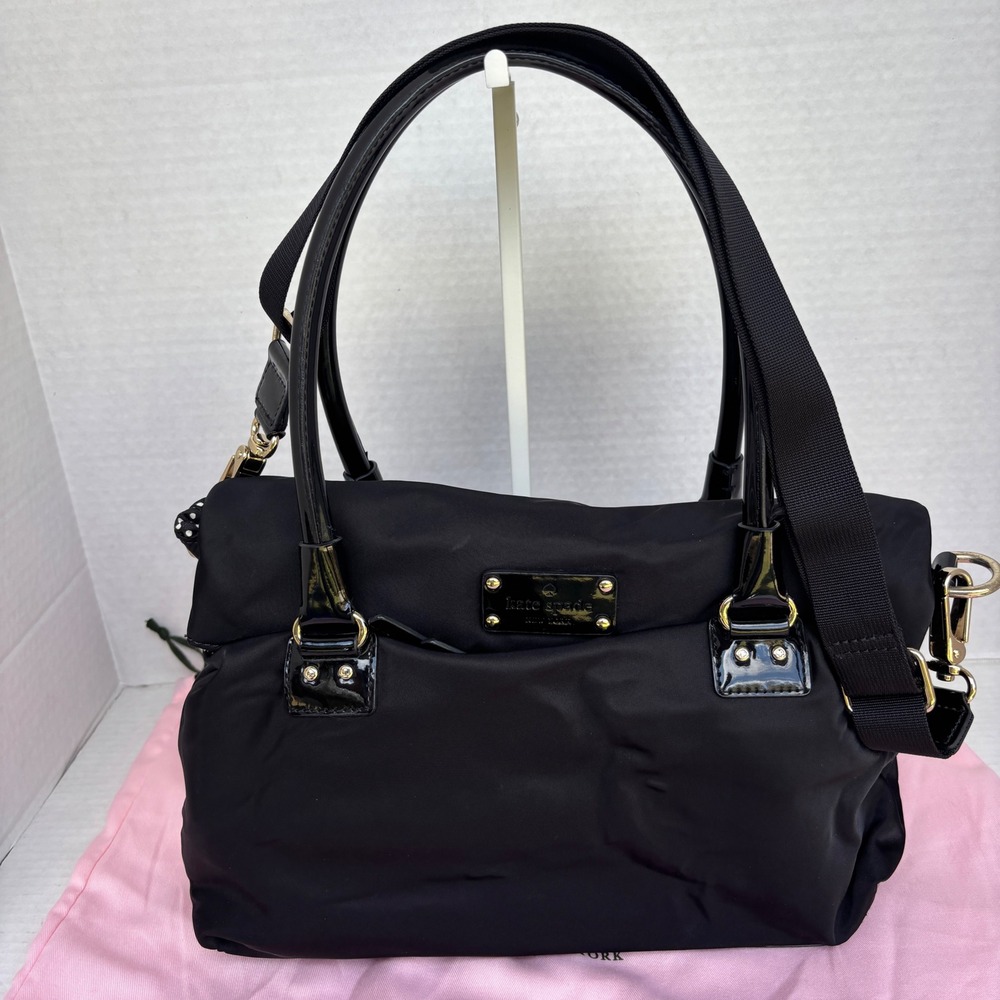 Kate Spade New York Black Nylon Carmen Leather Trim Shoulder Bag Crossbody Purse